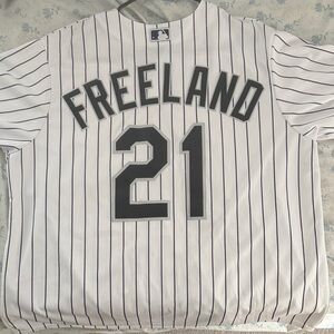 Majestic Colorado Rockies #21 Pinstripe Jersey in White and Black